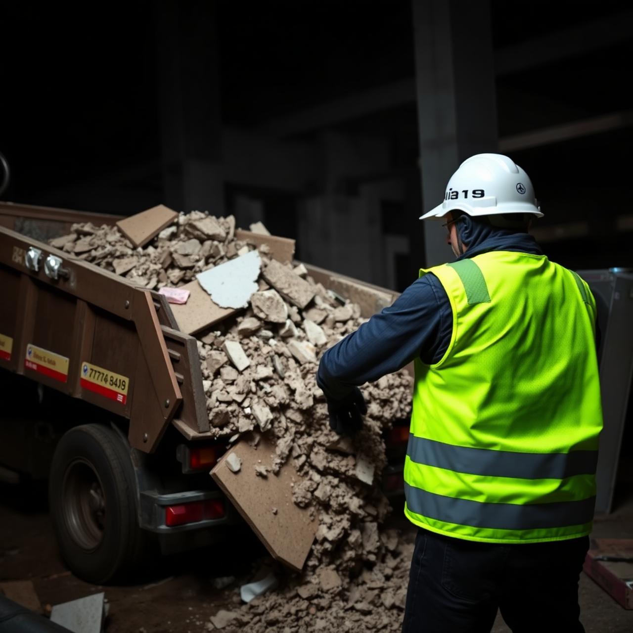 JCOM team loading construction waste